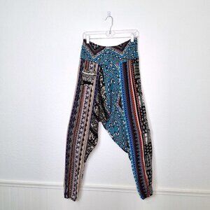 Free Flying Fish Harem Pants Splitter Freedom Sz M Boho Novelty Print Elephants